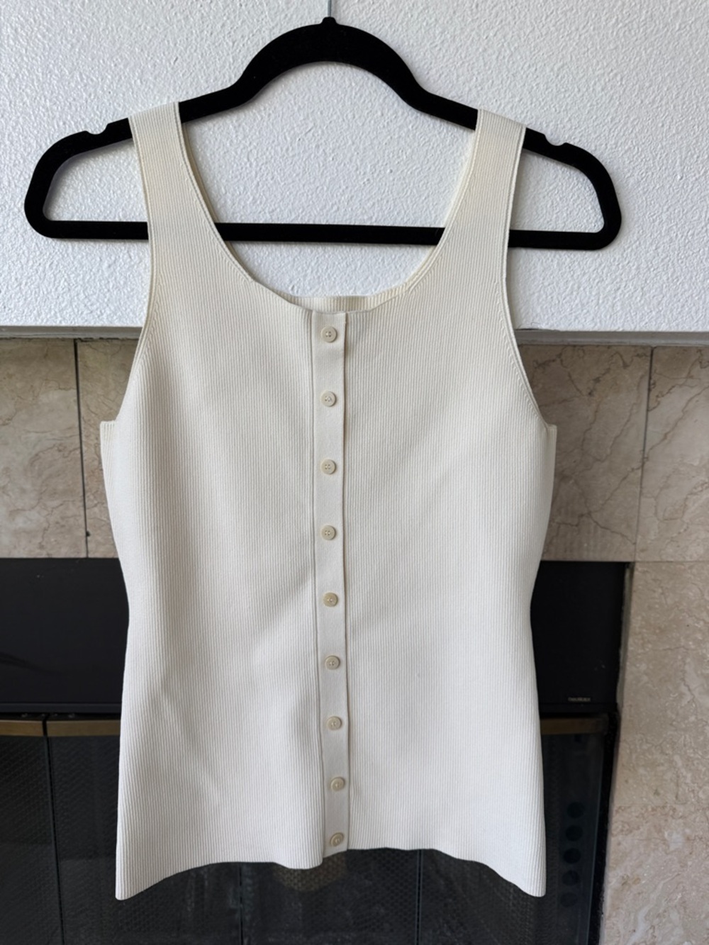 Theory Cream Button-Front Ribbed Tank Top